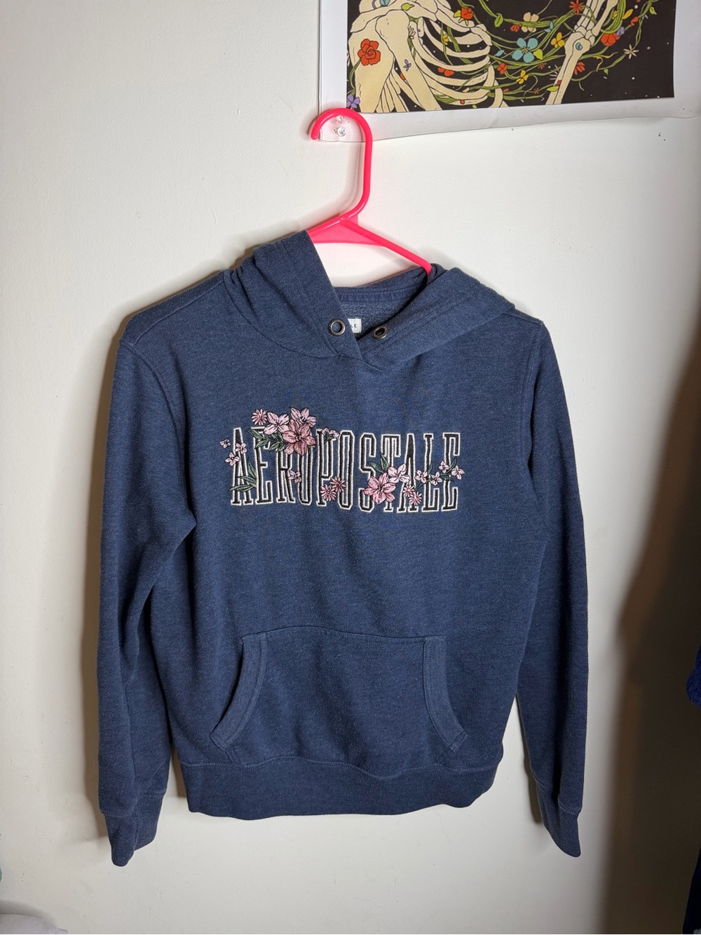 Aeropostale Navy Blue Hoodie with Pink Floral Logo